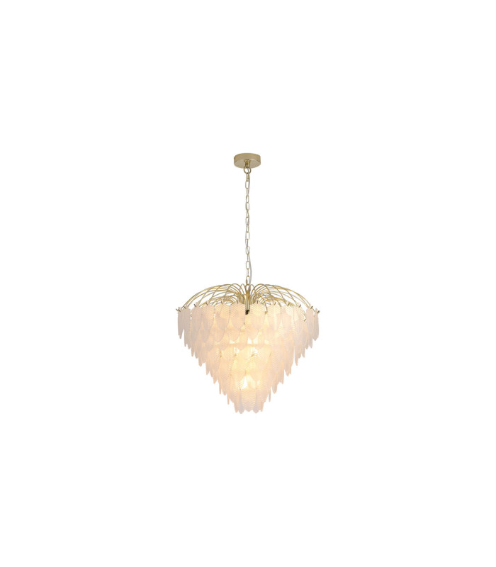 Feather 10 Light Pendant Lamp Polished Brass Frosted Glass 1x E14-3
