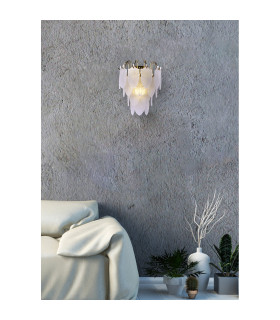 Feather Wall Light Polished Brass Frosted Feather Glass 6x E14-2
