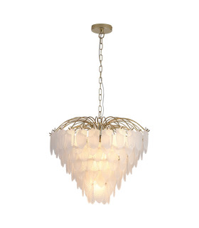 Feather 6 Light Pendant Lamp Polished Brass Frosted Glass 4x-1