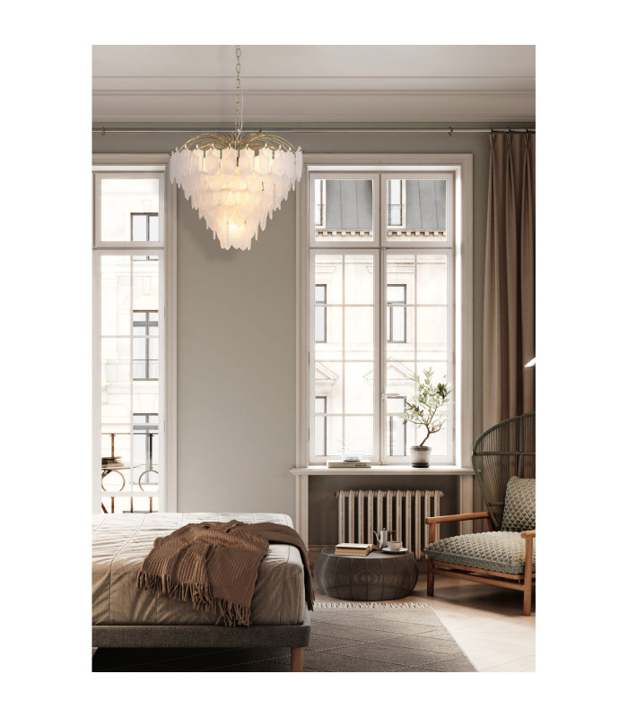 Feather 6 Light Pendant Lamp Polished Brass Frosted Glass 4x-2
