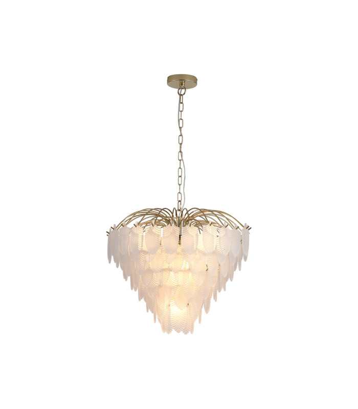 Feather 6 Light Pendant Lamp Polished Brass Frosted Glass 4x-3