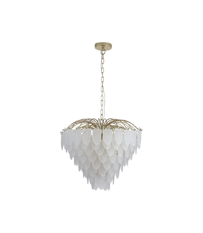 Feather 6 Light Pendant Lamp Polished Brass Frosted Glass 4x-4