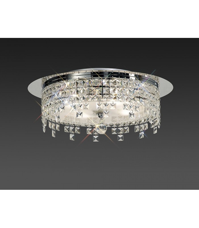 Flush Ceiling Round 6 Light Polished Chrome, Glass, Crystal - 2