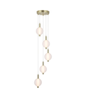 Luminique LED 5 Light Multi Drop Pendant Lamp Satin Brass Glass-1