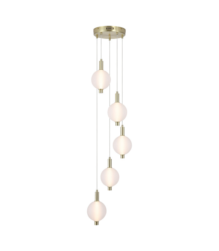 Luminique LED 5 Light Multi Drop Pendant Lamp Satin Brass Glass-1