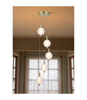 Luminique LED 5 Light Multi Drop Pendant Lamp Satin Brass Glass-2