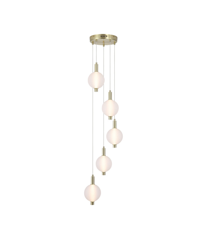Luminique LED 5 Light Multi Drop Pendant Lamp Satin Brass Glass-3