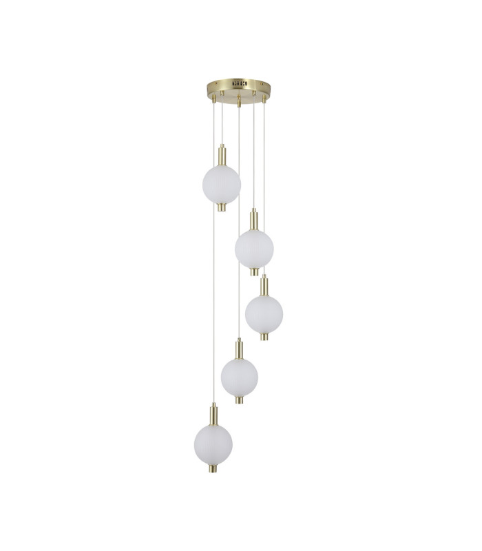 Luminique LED 5 Light Multi Drop Pendant Lamp Satin Brass Glass-4