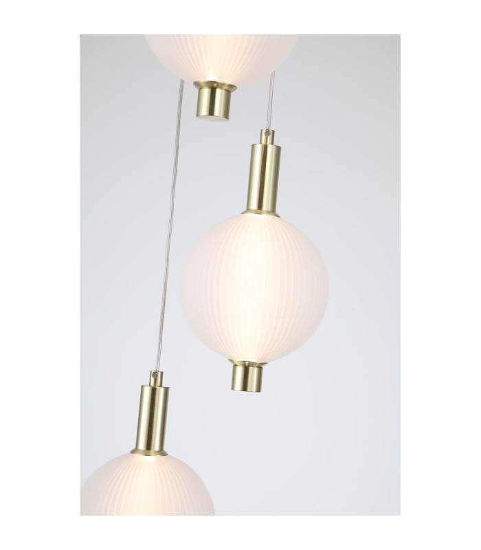 Luminique LED 5 Light Multi Drop Pendant Lamp Satin Brass Glass-5