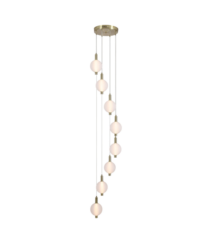 Luminique LED 8 Light Multi Drop Pendant Lamp Satin Brass Glass-3