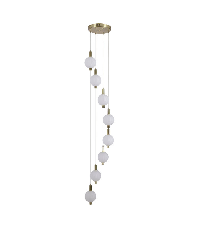 Luminique LED 8 Light Multi Drop Pendant Lamp Satin Brass Glass-4