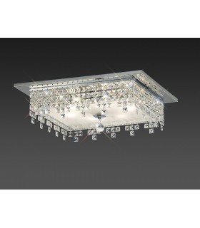 Flush Ceiling Square 6 Light Polished Chrome, Glass, Crystal - 2
