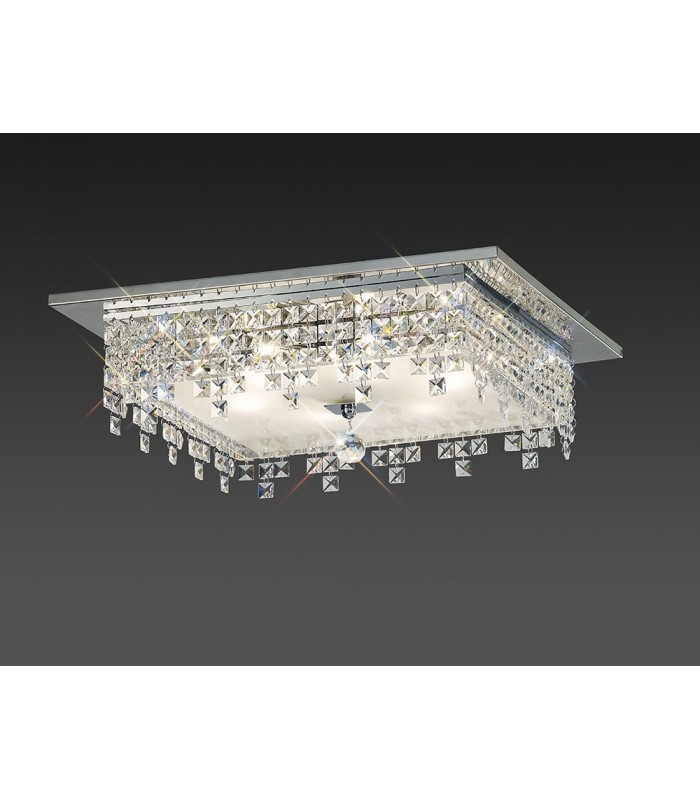 Flush Ceiling Square 6 Light Polished Chrome, Glass, Crystal - 2