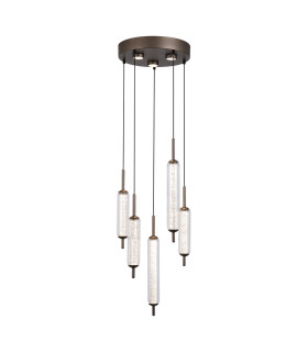 Cattail 5 Light LED Multi Drop Pendant Lamp Latte Clear Glass-1