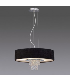 Ceiling Pendant with Black Shade 6 Light Polished Chrome, Crystal - 2