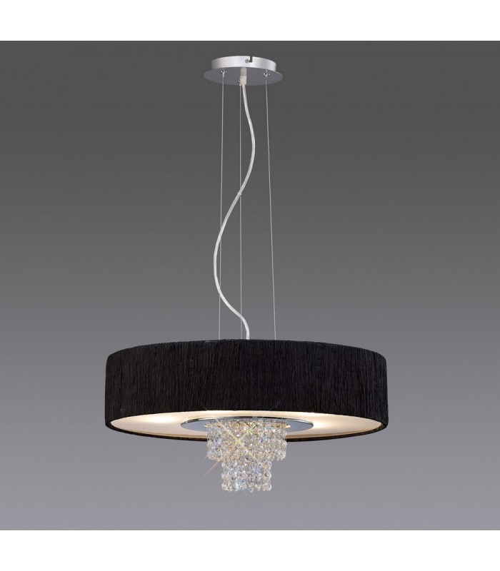 Ceiling Pendant with Black Shade 6 Light Polished Chrome, Crystal - 2