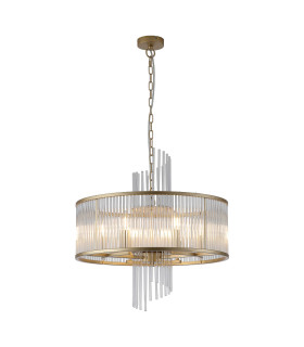 Lara 6 Light Pendant Lamp Gold Clear Glass Rods 1x E27-1