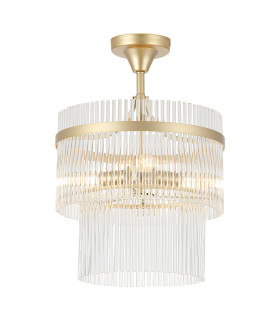 Lara 3 Light Semi Flush Ceiling Light Gold Clear Glass Rods 8x E14-1