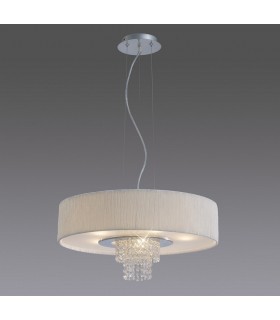 Ceiling Pendant with White Shade 6 Light Polished Chrome, Crystal - 2