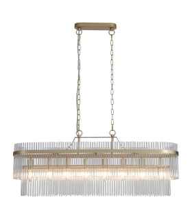 Lara 8 Light Oval Pendant Lamp Gold & Clear Glass Rods 5x E27-1