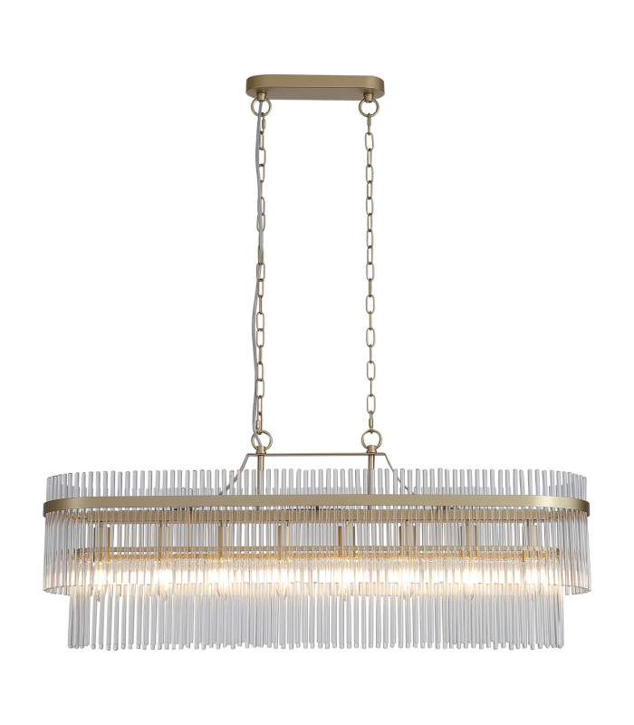 Lara 8 Light Oval Pendant Lamp Gold & Clear Glass Rods 5x E27-1