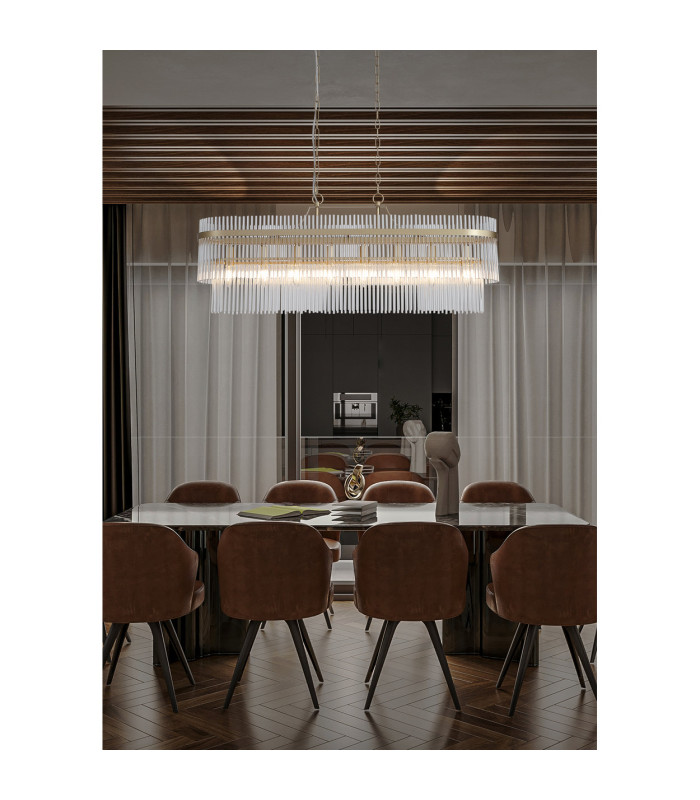 Lara 8 Light Oval Pendant Lamp Gold & Clear Glass Rods 5x E27-2
