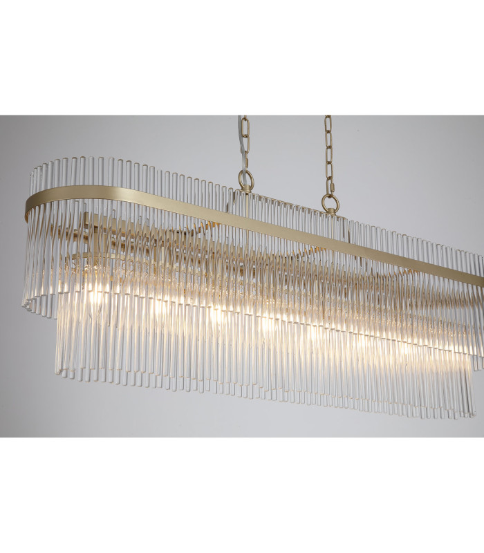 Lara 8 Light Oval Pendant Lamp Gold & Clear Glass Rods 5x E27-5