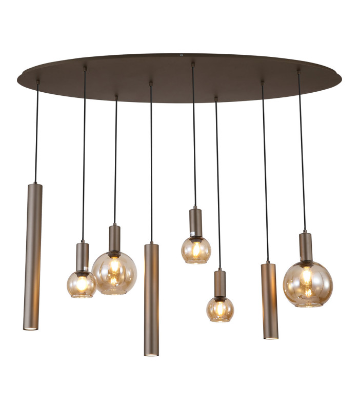 Lyon 8 Light Multi Drop Pendant Lamp & Amber Glass 4x-1