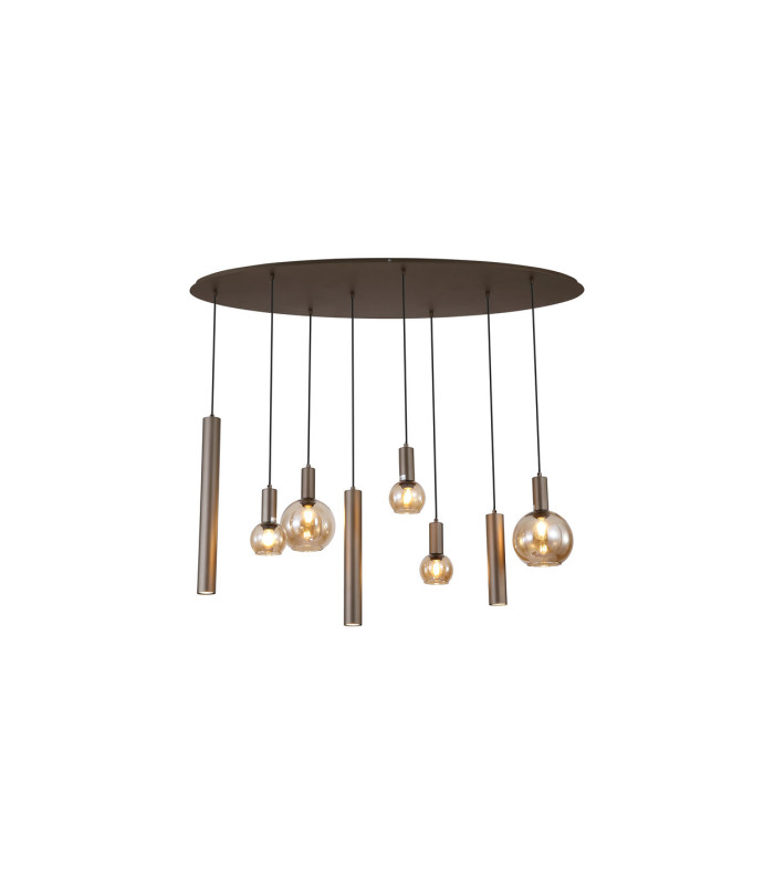 Lyon 8 Light Multi Drop Pendant Lamp & Amber Glass 4x-3