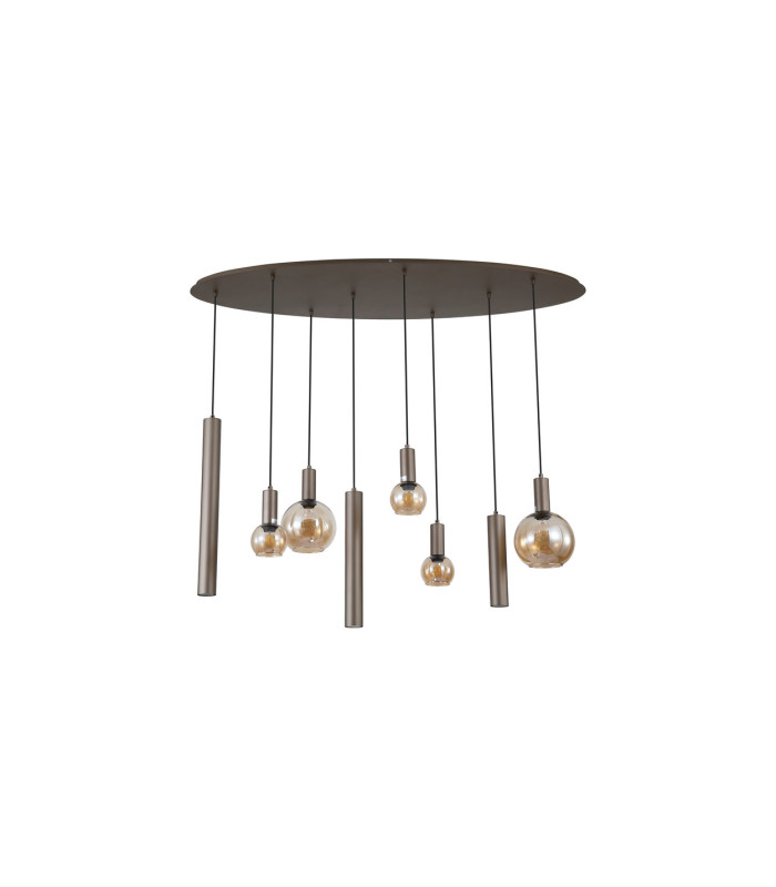 Lyon 8 Light Multi Drop Pendant Lamp & Amber Glass 4x-4