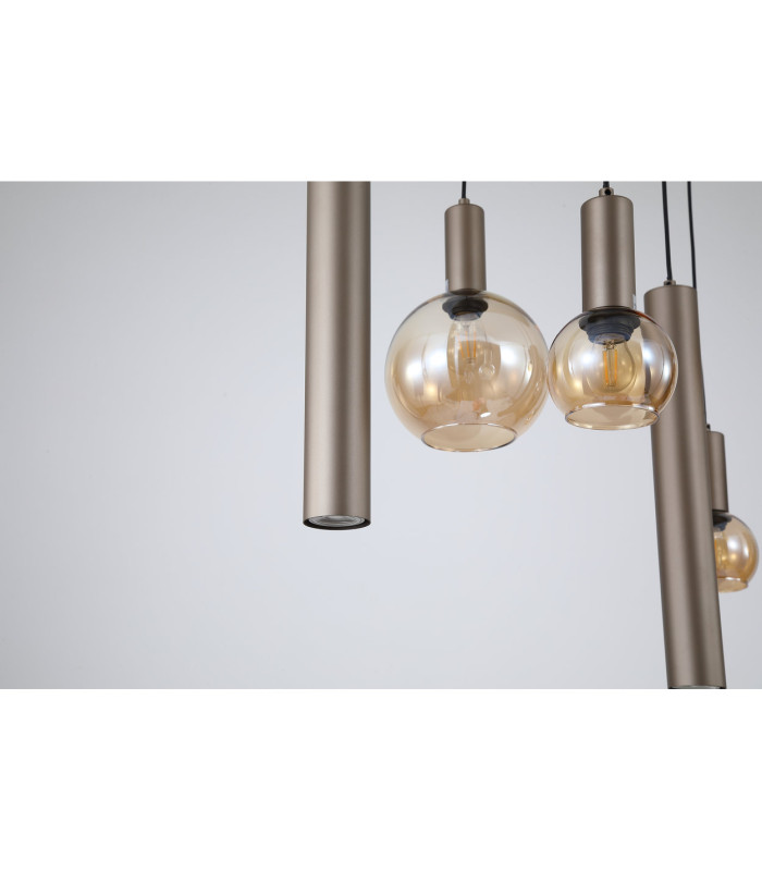 Lyon 8 Light Multi Drop Pendant Lamp & Amber Glass 4x-5