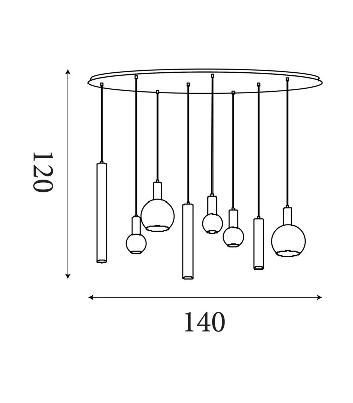 Lyon 8 Light Multi Drop Pendant Lamp & Amber Glass 4x-6