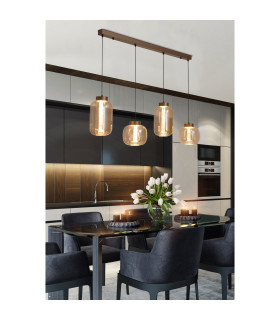 Lille LED 4 Light Bar Pendant Lamp & Amber Glass-2