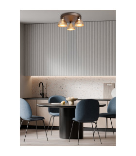 Cannes LED 3 Light Flush Ceiling Light & Amber Glass-2
