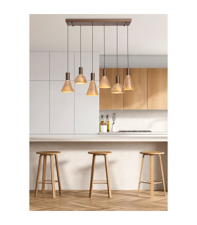 Cannes LED 6 Light Multi Drop Pendant Lamp & Amber Glass-2