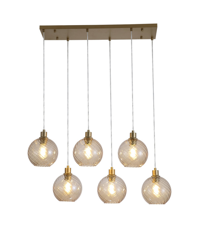 Radiance 6 Light Multi Drop Pendant Lamp Gold & Champagne Glass 3x E27-1