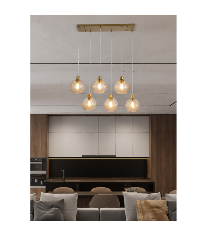 Radiance 6 Light Multi Drop Pendant Lamp Gold & Champagne Glass 3x E27-2