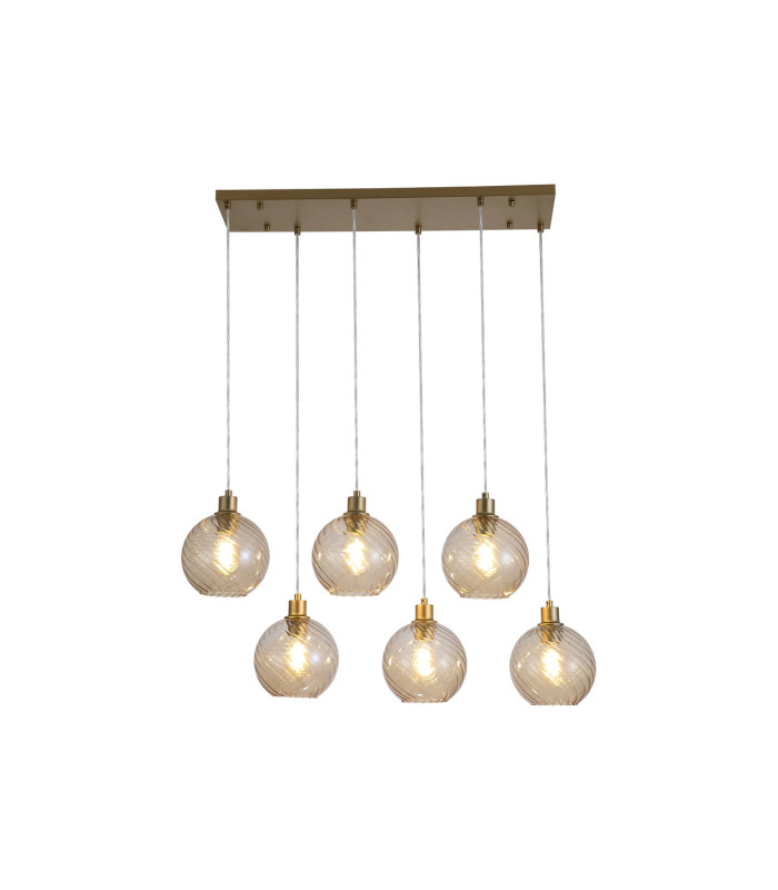 Radiance 6 Light Multi Drop Pendant Lamp Gold & Champagne Glass 3x E27-3