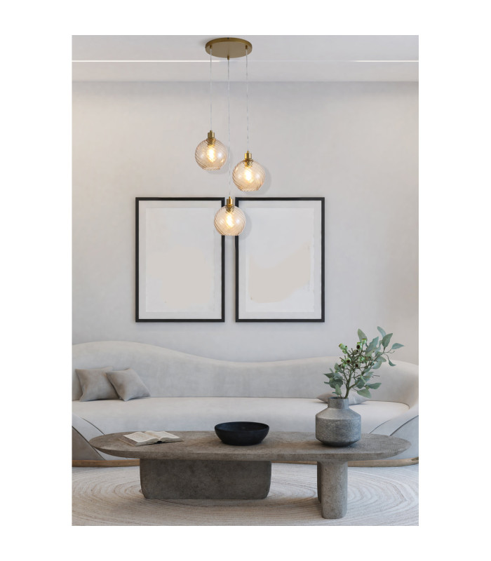 Radiance 3 Light Multi Drop Pendant Lamp Gold & Champagne Glass 4x E27-2