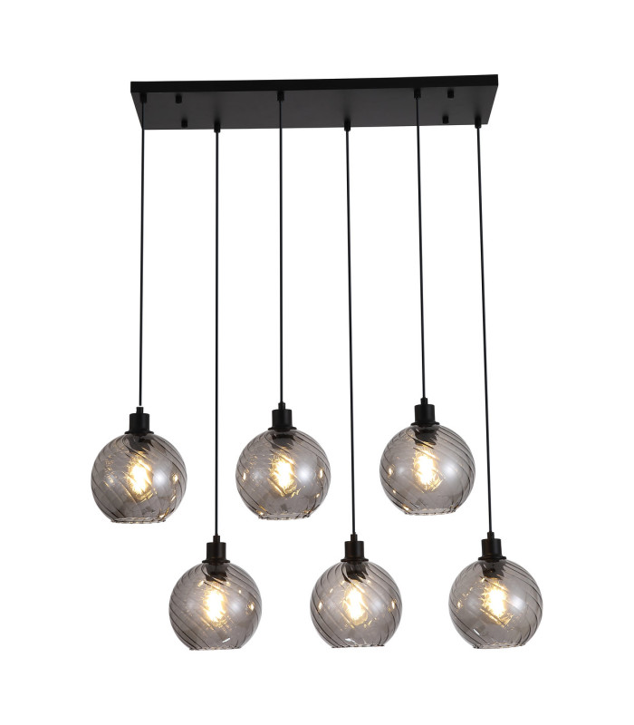 Radiance 6 Light Multi Drop Pendant Lamp Black & Smoked Glass 1x E27-1