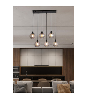 Radiance 6 Light Multi Drop Pendant Lamp Black & Smoked Glass 1x E27-2