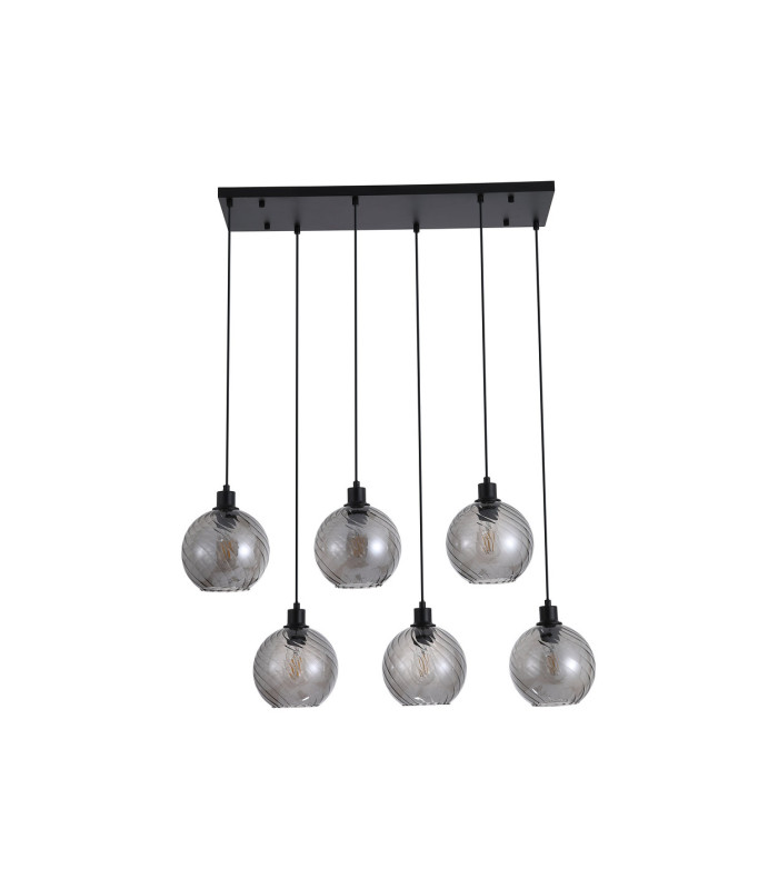 Radiance 6 Light Multi Drop Pendant Lamp Black & Smoked Glass 1x E27-4