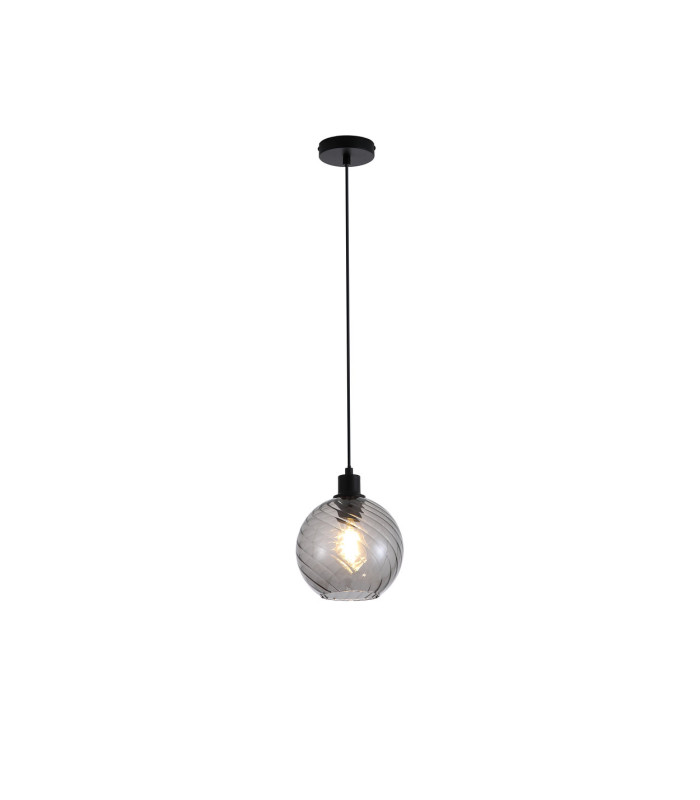 Radiance Dome Pendant Lamp Black & Smoked Glass 3x E27-3