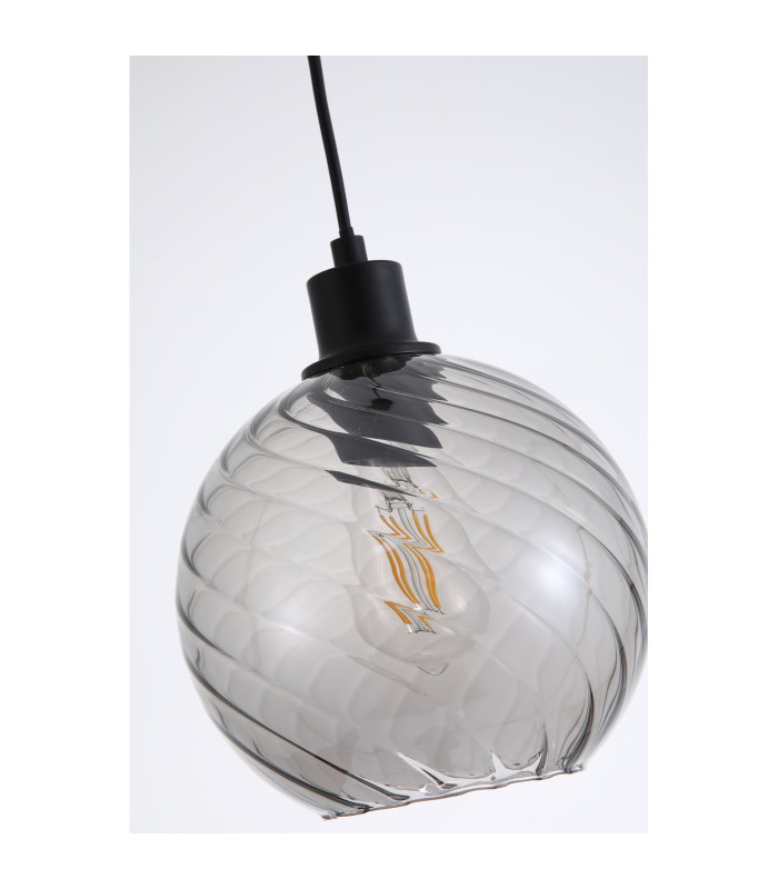 Radiance Dome Pendant Lamp Black & Smoked Glass 3x E27-5