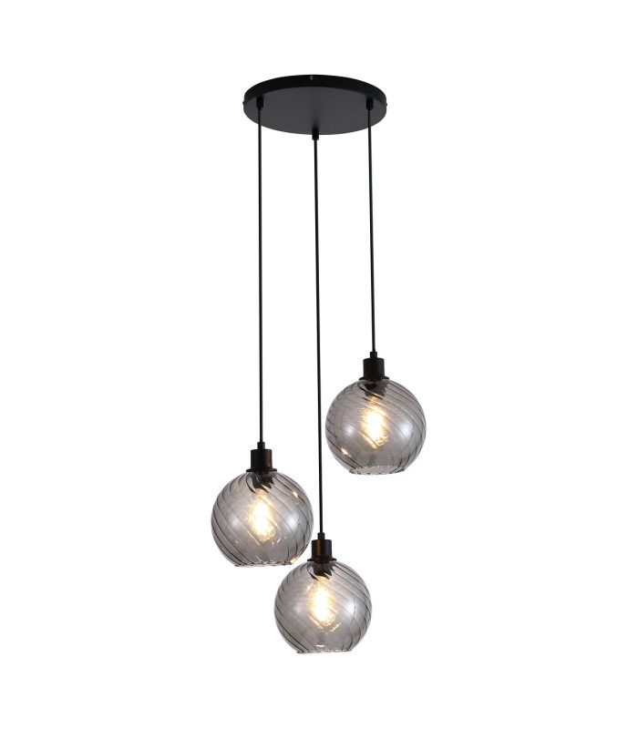 Radiance 3 Light Multi Drop Pendant Lamp Black & Smoked Glass 4x E27-1