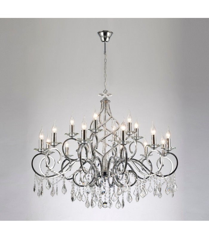 Chandelier 18 Light E14 Polished Chrome, Crystal - 2
