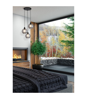 Radiance 3 Light Multi Drop Pendant Lamp Black & Smoked Glass 4x E27-2