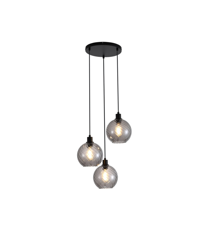 Radiance 3 Light Multi Drop Pendant Lamp Black & Smoked Glass 4x E27-3