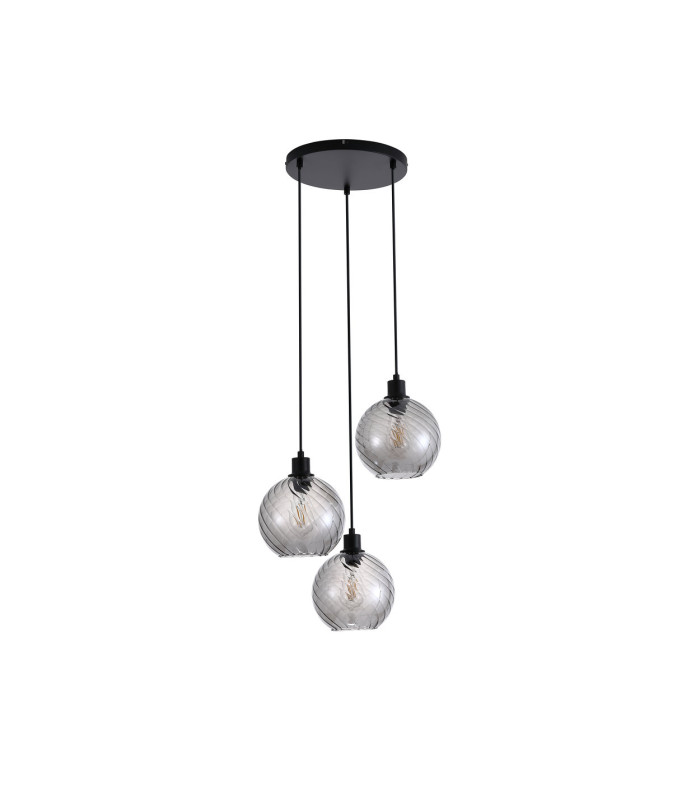 Radiance 3 Light Multi Drop Pendant Lamp Black & Smoked Glass 4x E27-4