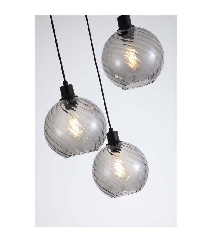 Radiance 3 Light Multi Drop Pendant Lamp Black & Smoked Glass 4x E27-5
